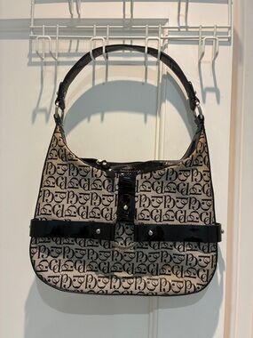 Charles David Monogram Jacquard Shoulder Bag in Black and Cream⭐️